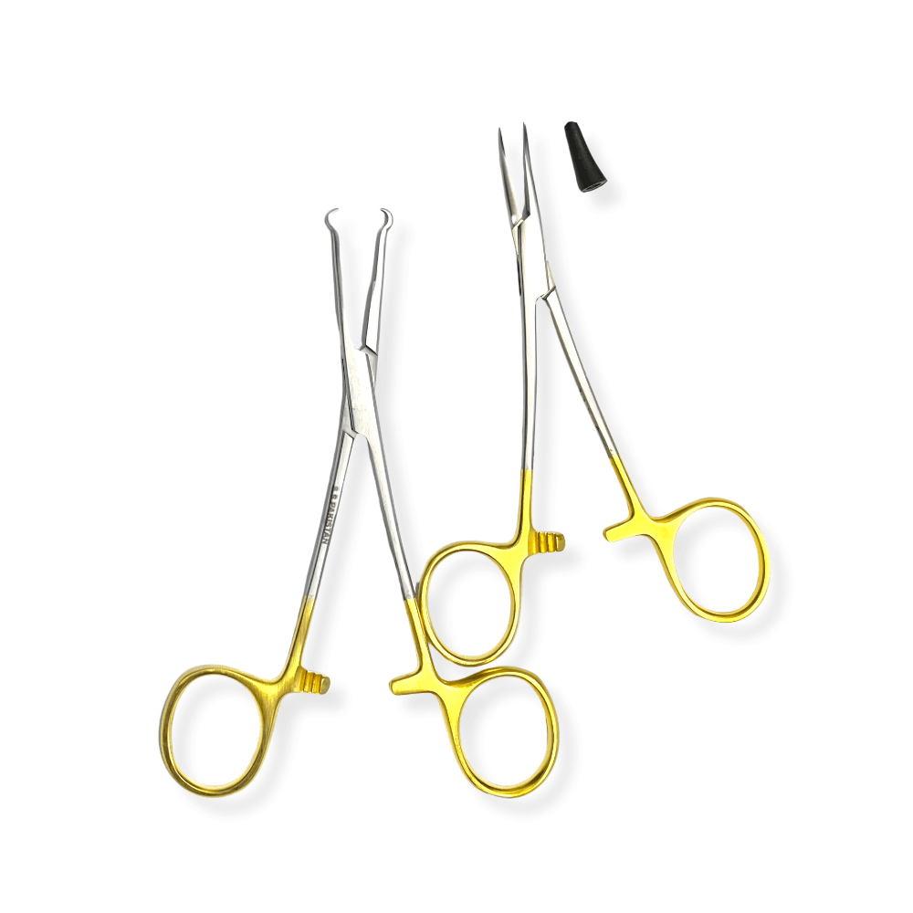 Vasectomy Ring Forceps 5.5 and Dissecting Forceps 5 gold plated set